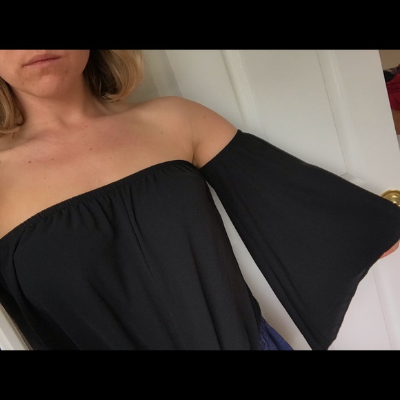Tyche Tops - Black sheer off the shoulder bell sleeve blouse